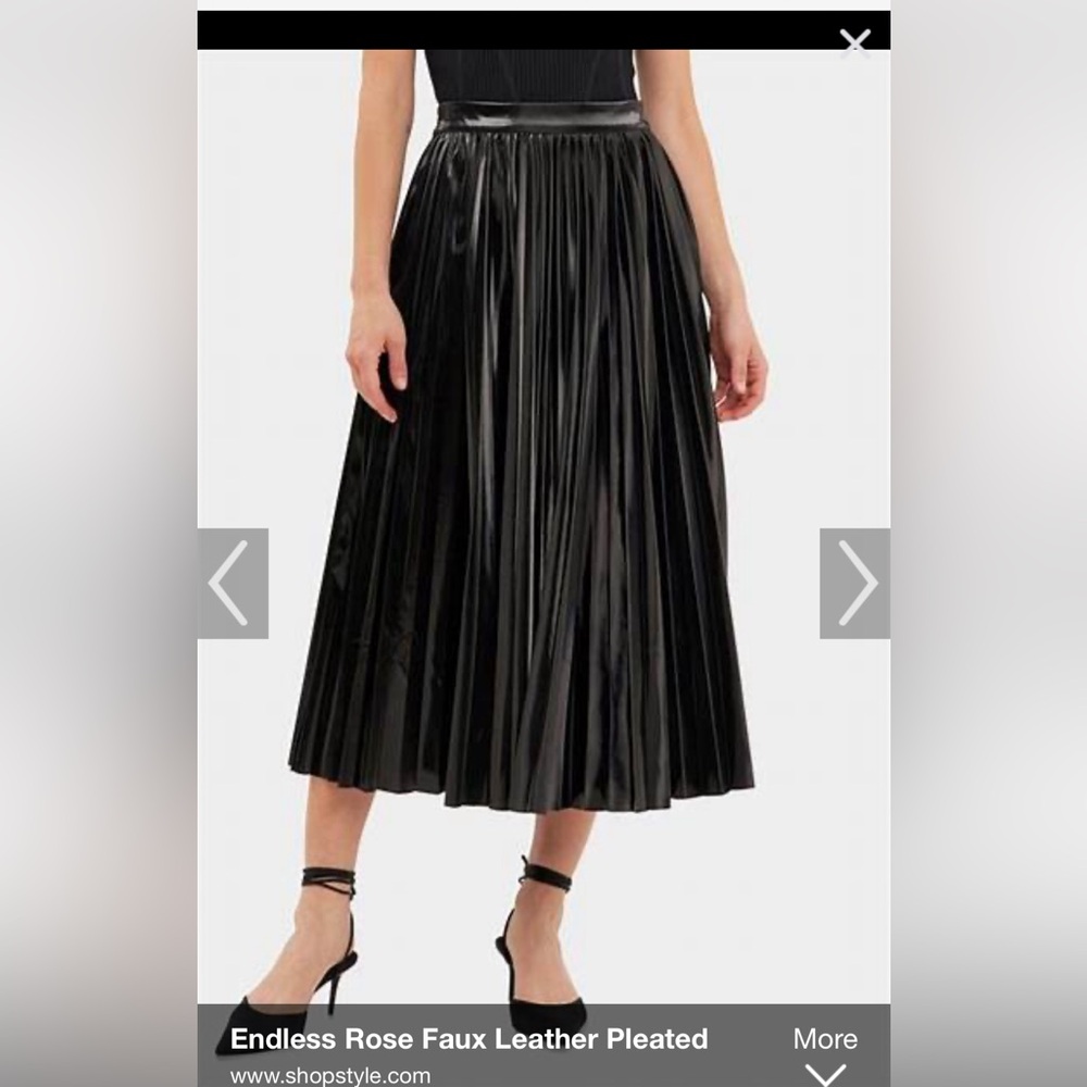 Endless rose black pleated leather skirt xs nwt